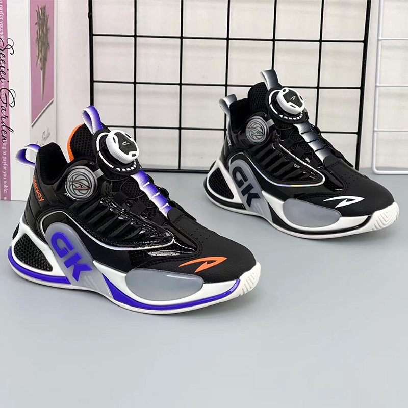 Boys Children Basketball Style Shoes Kids Non Slip Sport Running Shoes Breathable Rotary Buckle Outdoor Sneakers