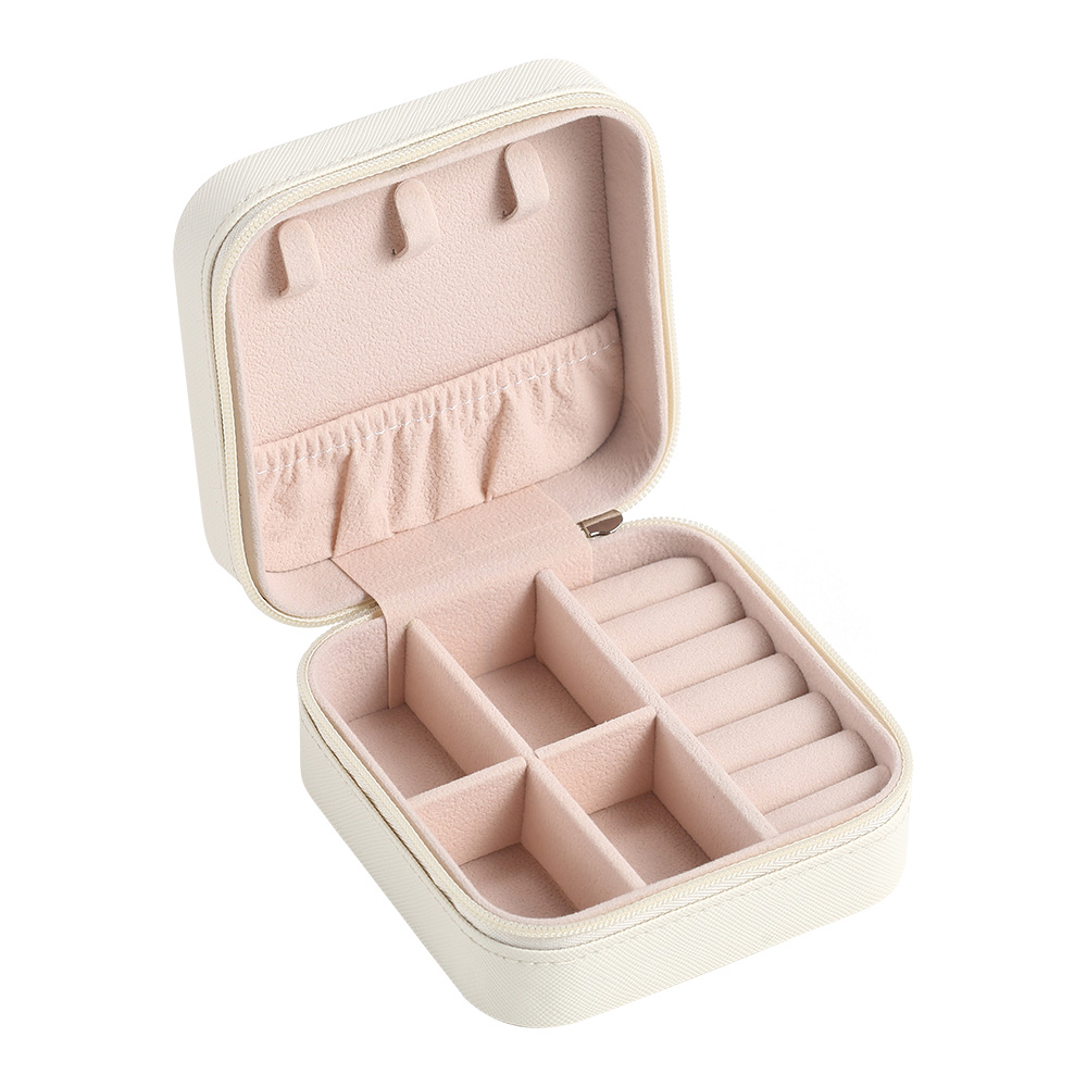 Wholesale Custom Logo Small Zipper Leather Jewelry Travel Case Square OEM Jewelry Box Ring Necklace Earring Jewellery Organizer