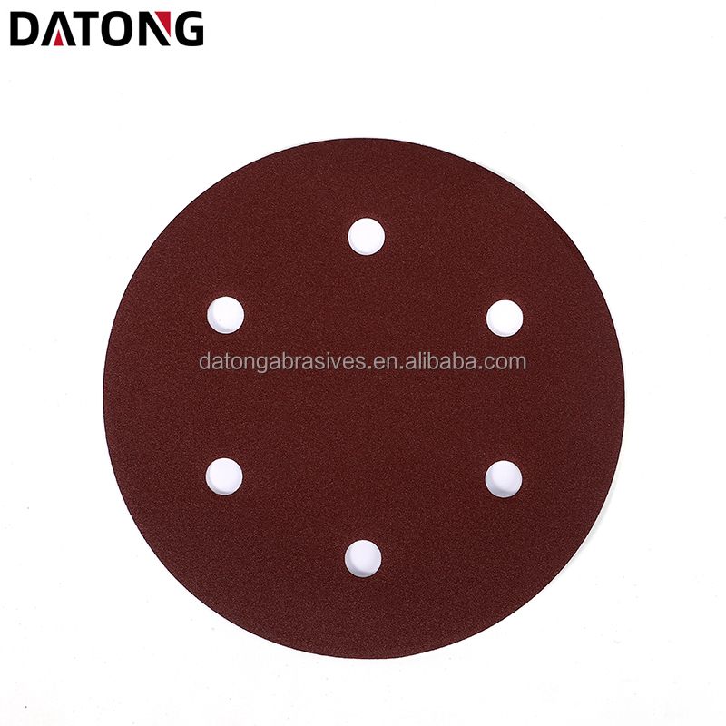 Datong factory High quality abrasives sand paper 9 inch 6 holes 225mm Grit 100 Round red Sanding Disc For Metal and Wood