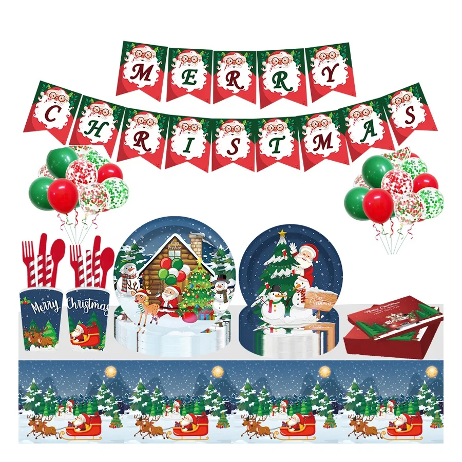 New design red and green color Merry Christmas theme party tableware set