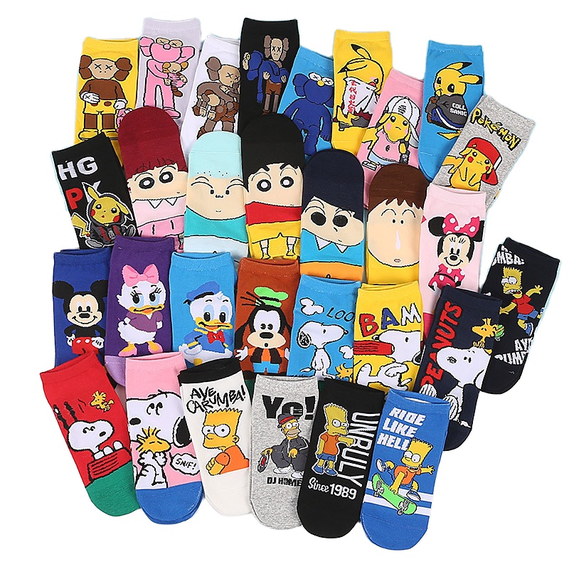 Забавные жаккардовые носки Harajuku Calcetines Meias, милые хлопковые кавайные носки с низким вырезом, новые модные носки до щиколотки с героями мультфильмов