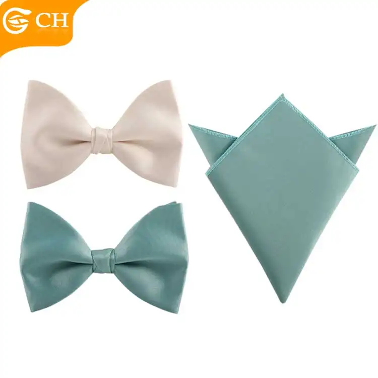 OEM ODM Manufacturer Girls Boys Cravats New Trend Ins Style Green Pure Plain Bow Ties Custom Big Butterfly Satin Bow Ties