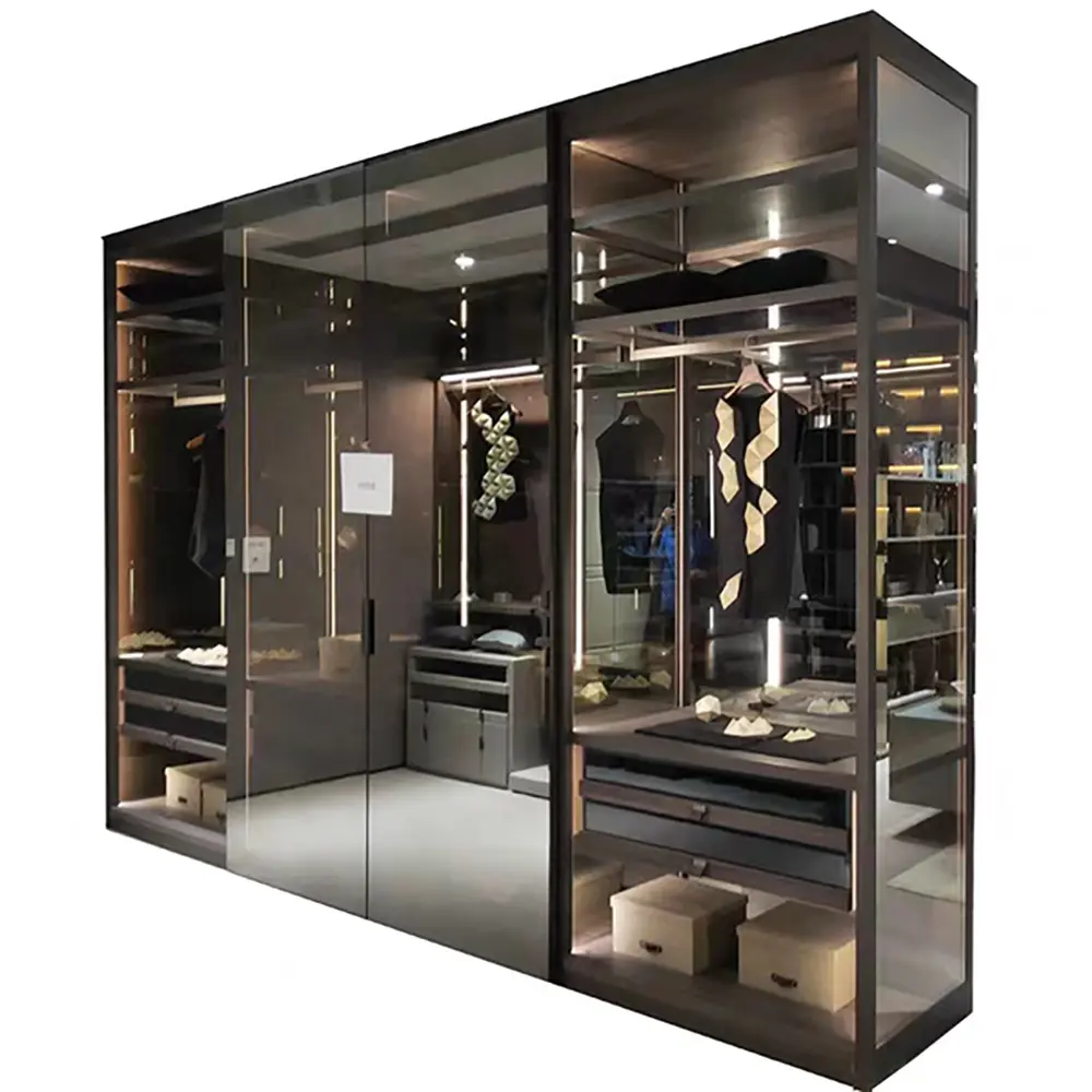 Aluminum Frame Glass Shelf Coveregirlswer Wardrobe Glass Hangincartooneprintdrobe Leather Bedroom Furniture Home Furniture