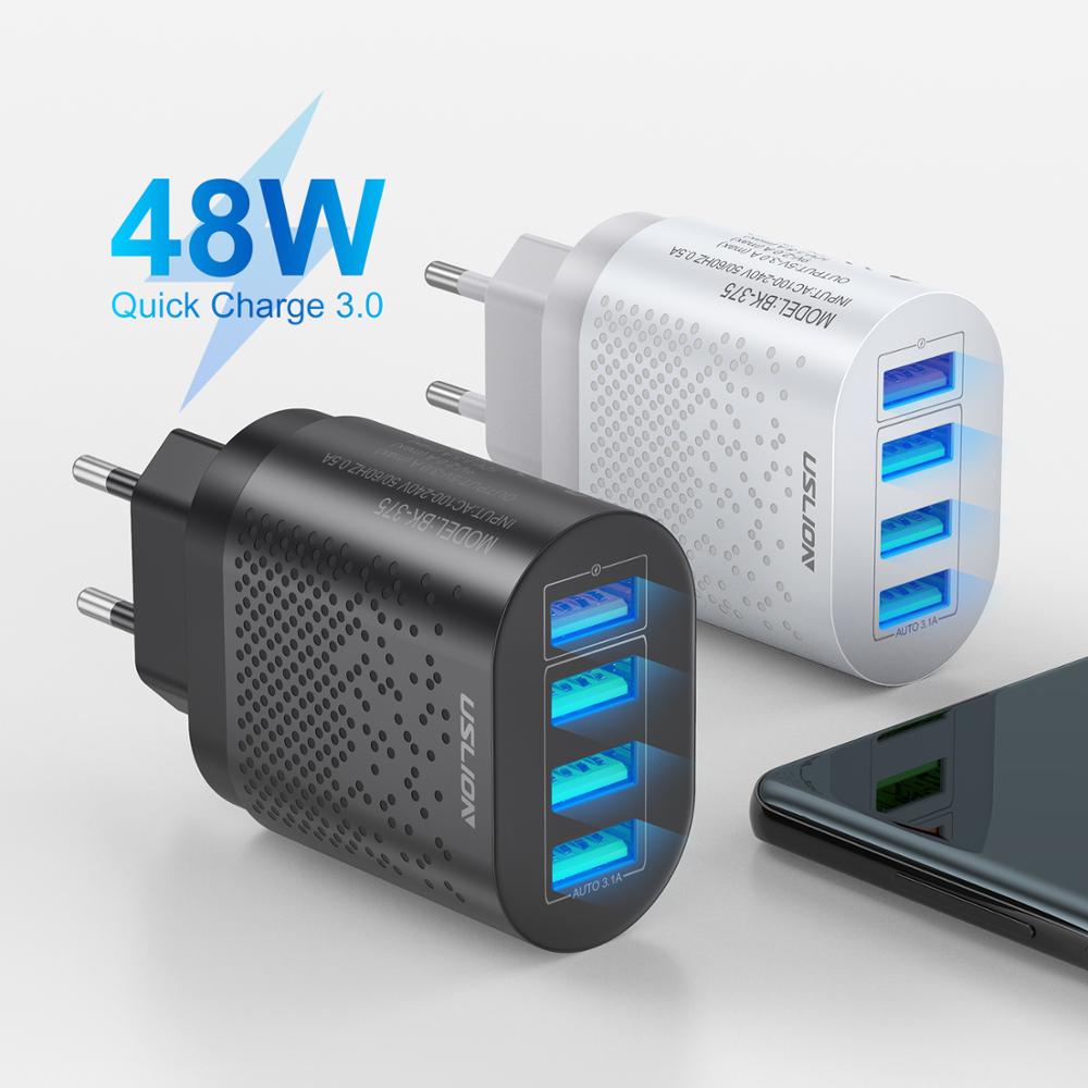 USLION оптом продавает usb зарядное устройство машинка для стрижки 48 Вт Quick Charge 3,0 огнеупорный пропиленкарбонат, 4 Usb настенное зарядное устройство, адаптер для huawei