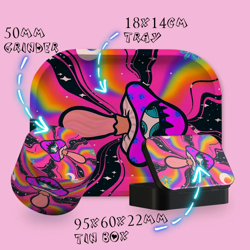 one stop smoke shop supplies puff 3 in 1 tinplate metal rolling tray herb tobacco grinder cigarette case smoking set USB lighter