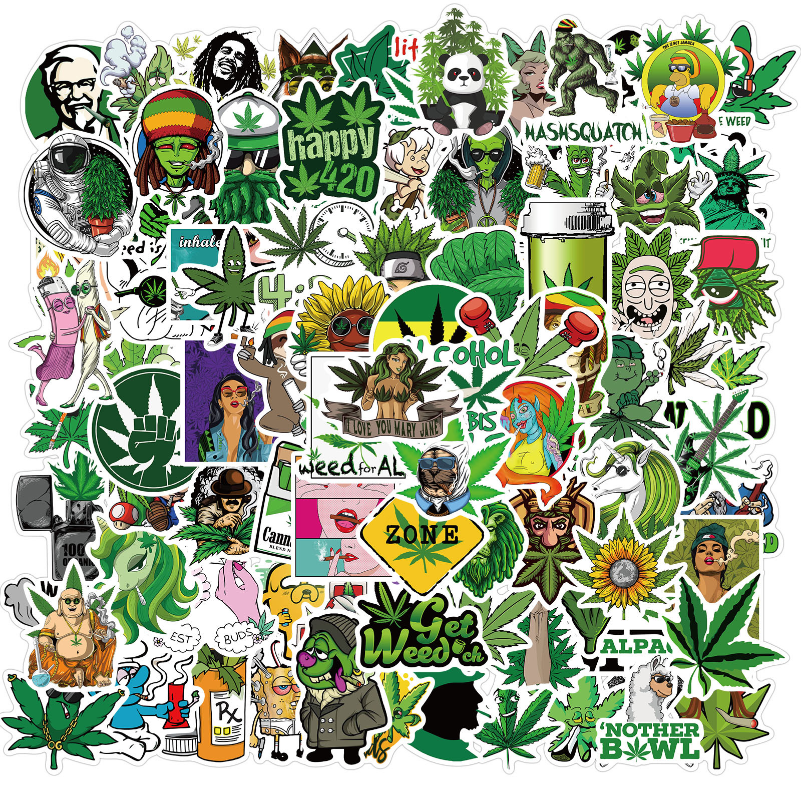100 шт./пакет Happy 420 в мультипликационном стиле горшок сорняками сустава ПВХ наклейки для скейтборда чемодан гитары автомобиль ноутбук велосипед чемодан украшения