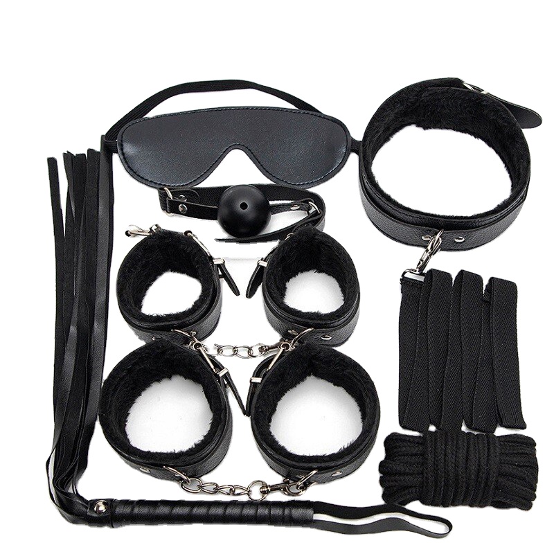 Sexy Leather BDSM Kits Plush Sex Bondage Set Handcuffs Sex Games Whip Gag Nipple Clamps Sex Toys For Couples Exotic Accessories