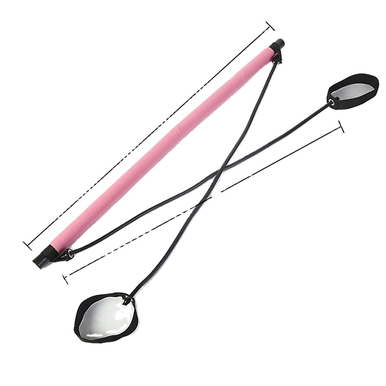 Custom Portable Yoga Fitness Pilates Stick with Resistance Band 2 Foot Loops Lightweight Trainer Pilates Bar