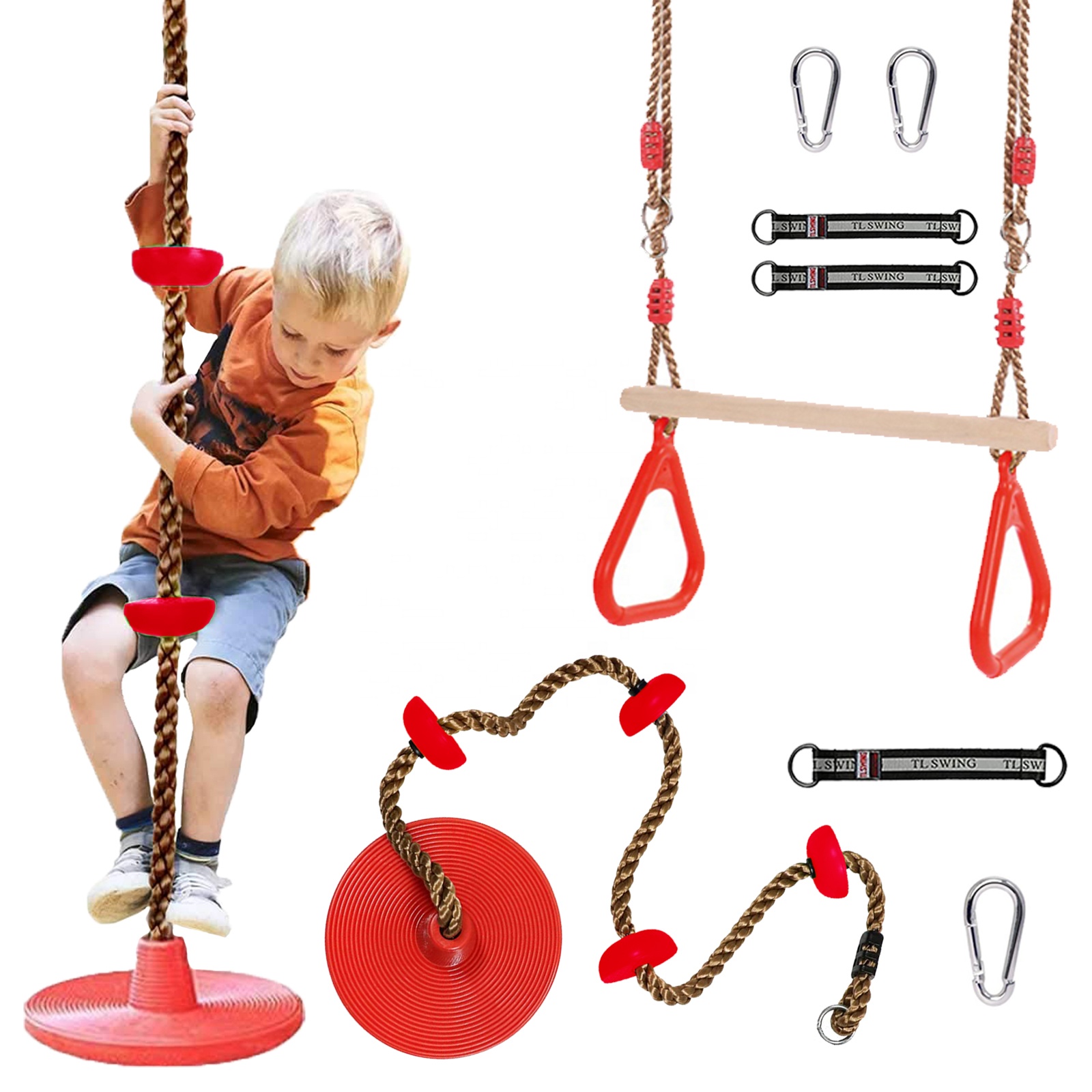 Climbing Rope Tree Swing with Platforms and Disc Swings Seat Playground Swingset Accessories Outdoor for Kids