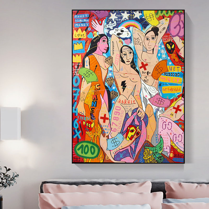 Abstract Nude Women Graffiti Pop Wall art Canvas Painting for Living Room Home Decoration