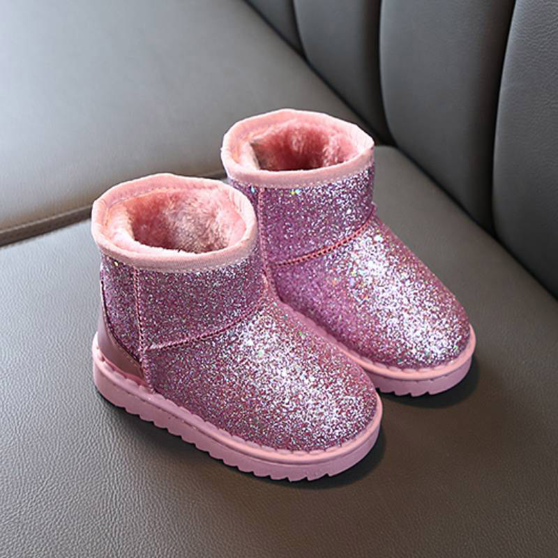 Winter children's snow boots sequins thick velvet warm short kids boots girls boots