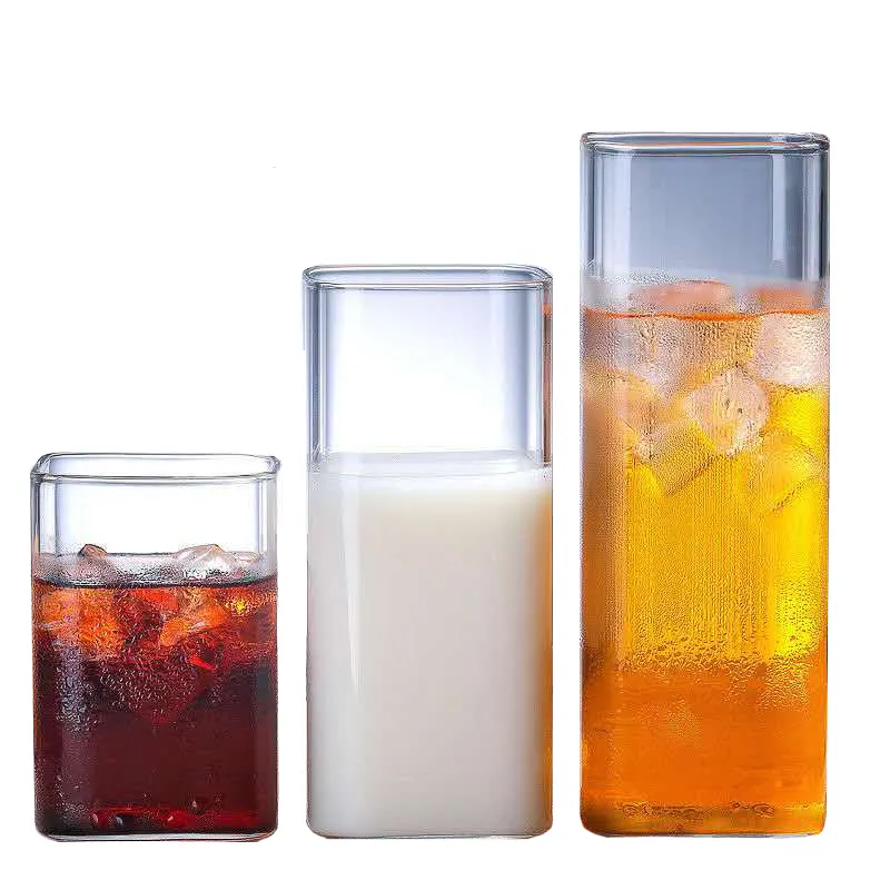 Customized Logo Hot Sale Bar Cocktail Square Shape Shot Glass Heavy Base Highball Drinking Glasses