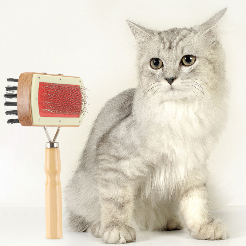 Abeis High-Grade Pet Brushes Wooden Handle Boar Bristle Pet Grooming Brush Double Sides Pet Slicker Brush