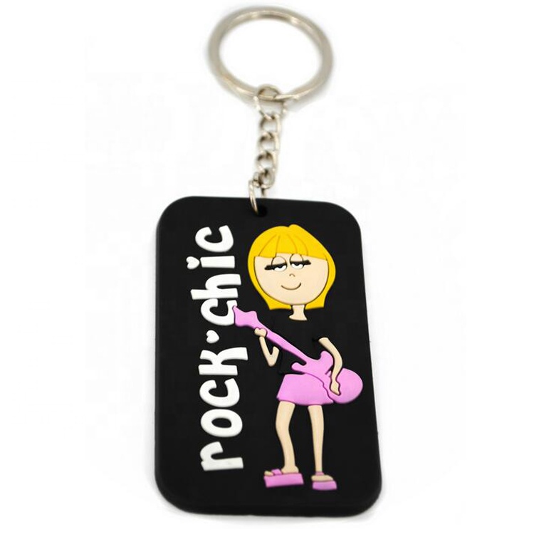 Custom Cute Design Embossed Logo Personalized Square Black pvc Rubber Keychain