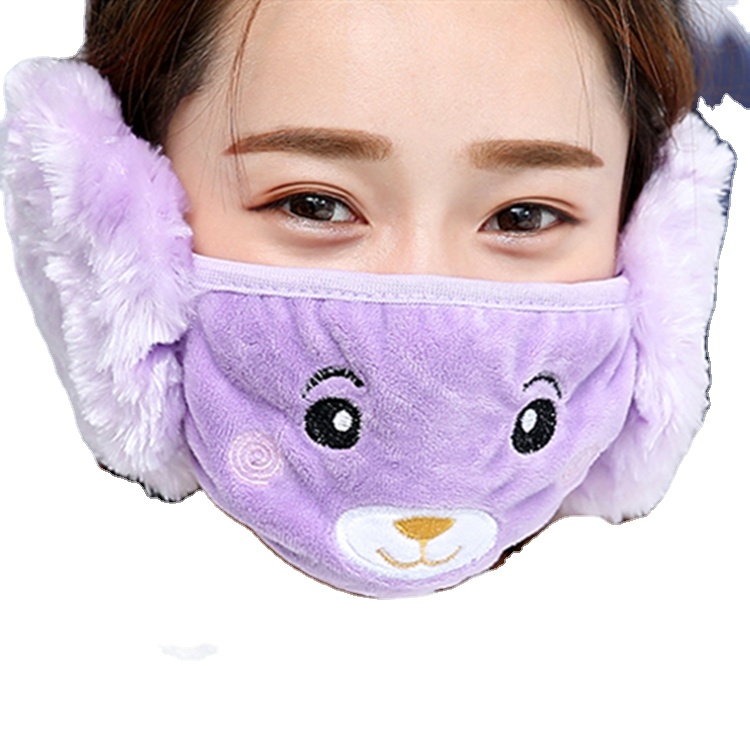 winter new warm plush mascarilla earmuffs earmuffs two in one bear cartoon mascarilla for adult