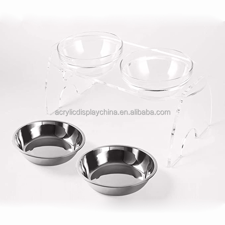 pet Bowls Elevated holder dog and cat Bowls Elevated set Clear Acrylic Feeder Stand for small pet