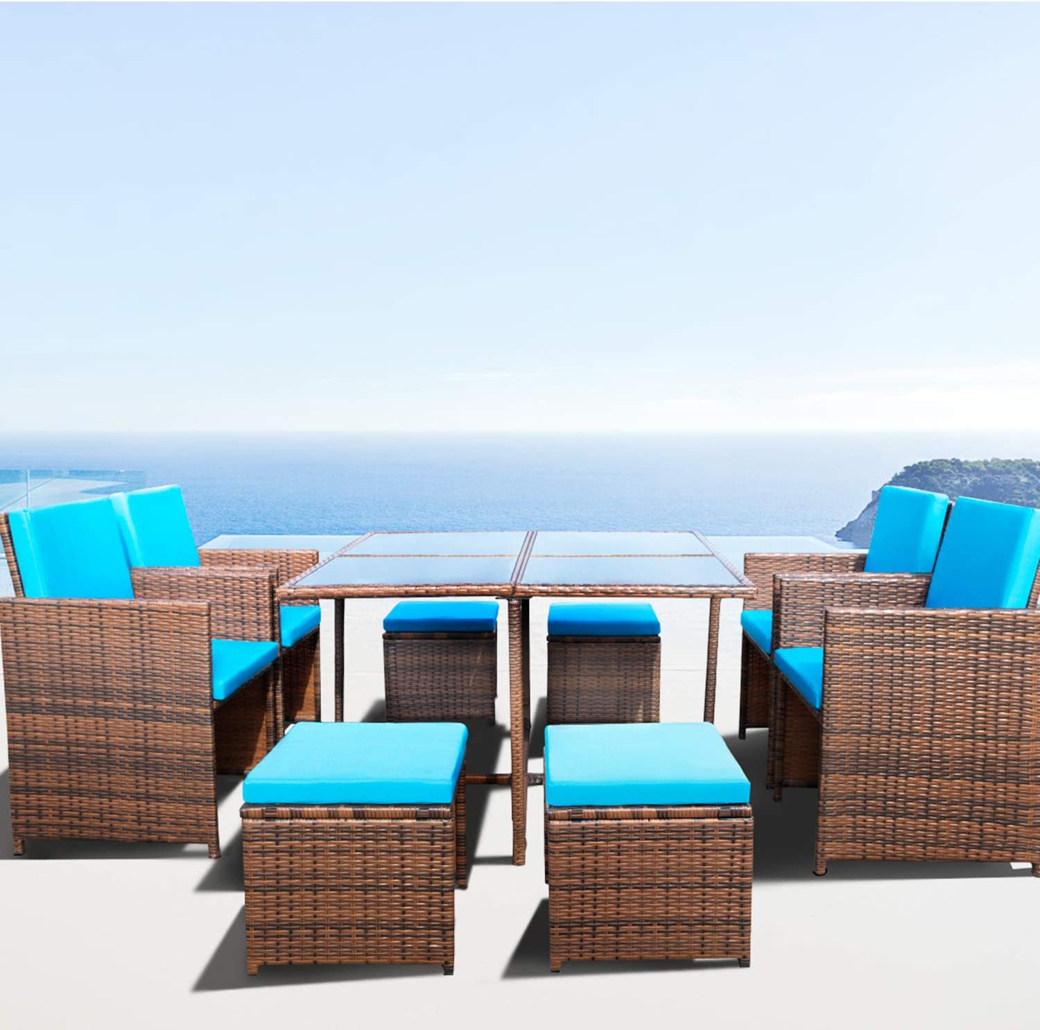 Garden Rattan Sets Chairs with Glass Table Patio Popular Furniture Sets