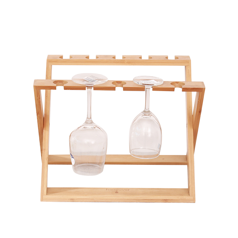 Eco-friendly X Shape Folding Bamboo Wood Wine Glass Storage Shelf Goblet Rack
