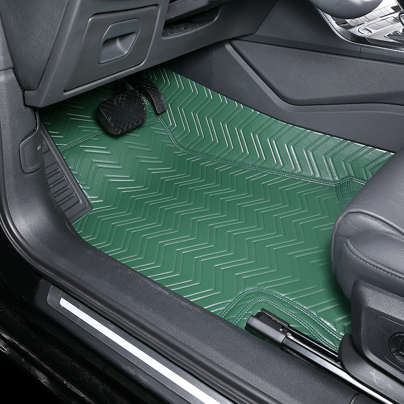 Car mats material leather custom fit car floor mats waterproof leather double layers full set with logo