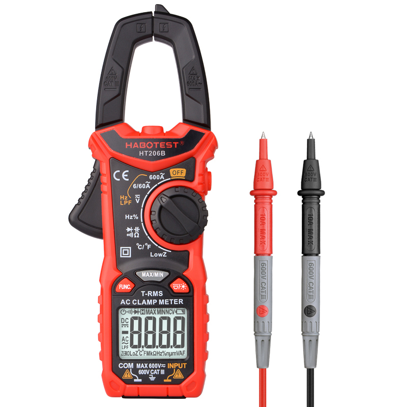 Цифровые токоизмерительные клещи HABOTEST HT206B 600 в True RMS, Автоматический диапазон LPF LowZ с датчиком температуры