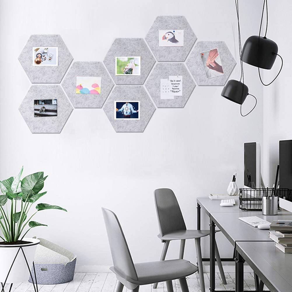 Self Adhesive Hexagonal White Grey Felt Bulletin Board Border Notice Pin Boards with Push Pins for Photo Message Memo Wall Tiles