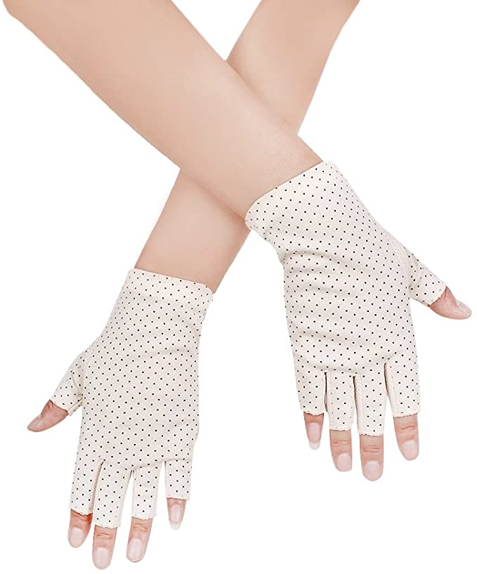 Women Summer Sunscreen Fingerless Gloves for Driving Fishing Cotton Mittens