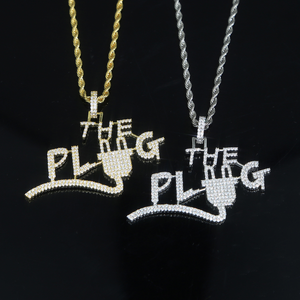 new punk iced out bling cubic zirconia letter pendant initial necklace men boy hip hop rope chain jewelry