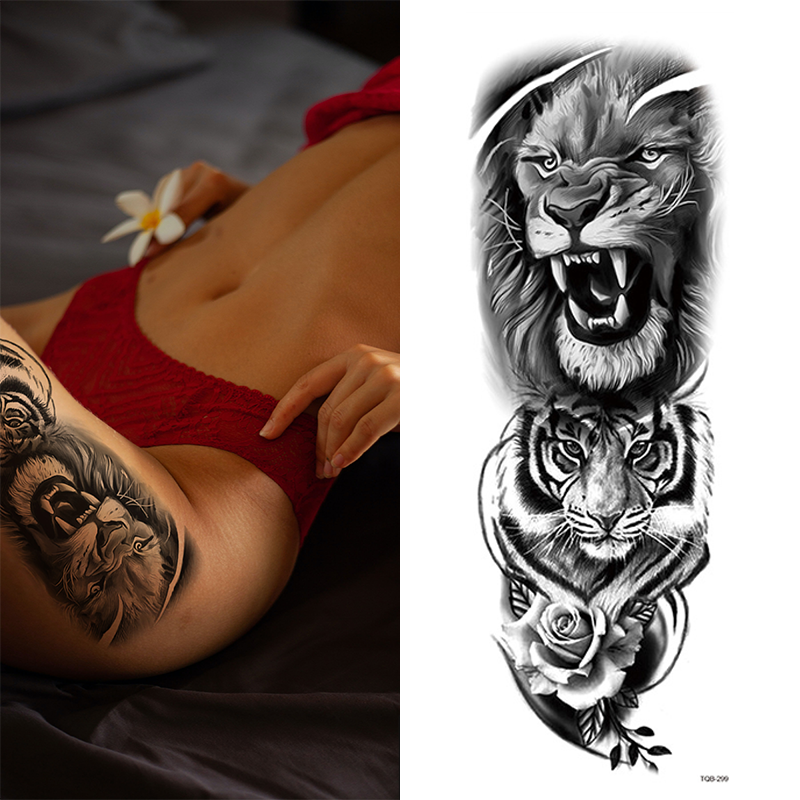 Full Arm Tattoo Sticker, Waterproof, Half Arm, Tiger, Lion, Animal, Sleeve Designs, cosmetic Color, Ink Printing