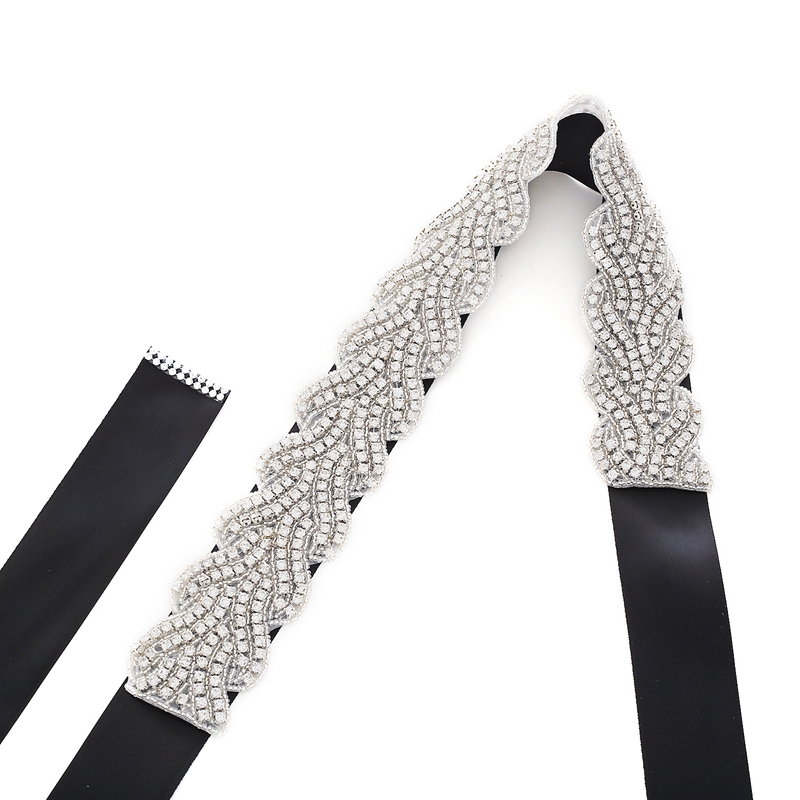 Handmade Rhinestone Beaded Applique Bridal Sash Belt Dress Accessories Silver Diamonte Bridesmaid Belts For Party
