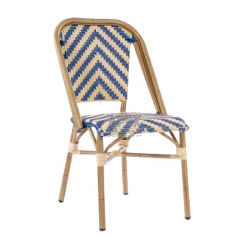 Wholesale Outdoor Balcony French Cafe Bistro Aluminum Bamboo Look Wicker Rattan Dining Chair Garden Set
