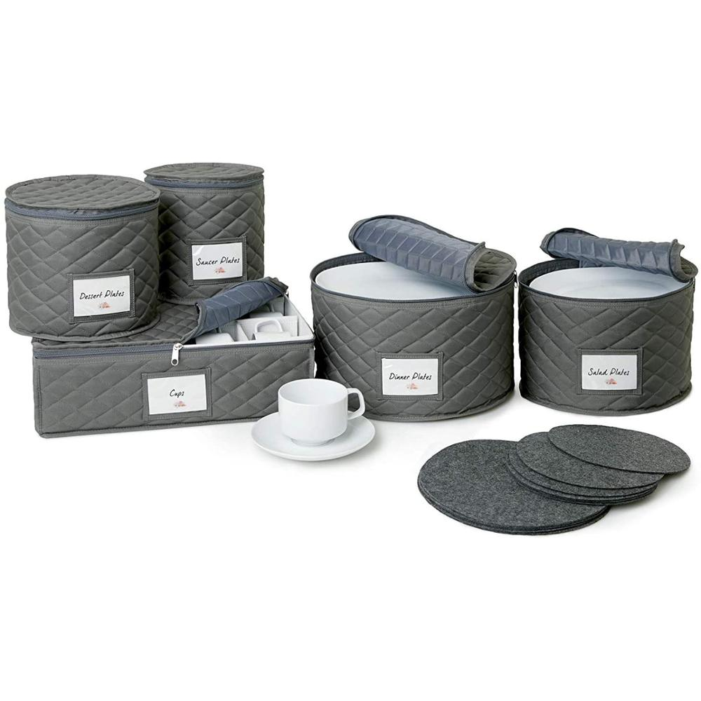 Storage Containers 5 Piece Dish and Cup Storage Set Quilted China Fabric Storage Boxes & Bins Eco-friendly Foldable Polyester