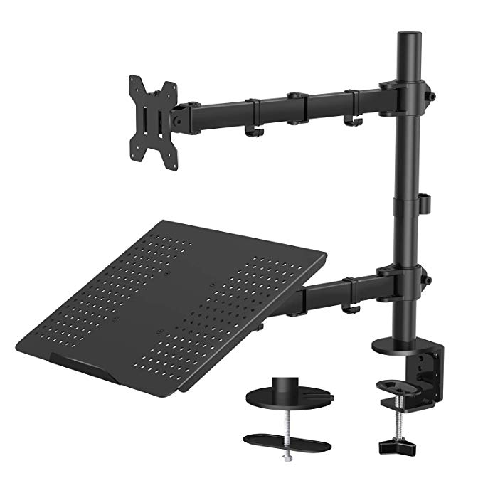 Настенное крепление для монитора Sit-stand + держатель клавиатуры с газовой пружиной, эргономичный кронштейн для полного движения для ЖК-монитора 15-27 дюймов