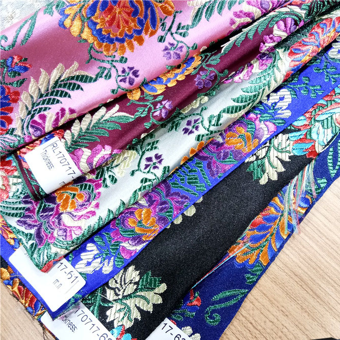 2017 new hot sale jacquard satin embroidery fabric for shoes bags