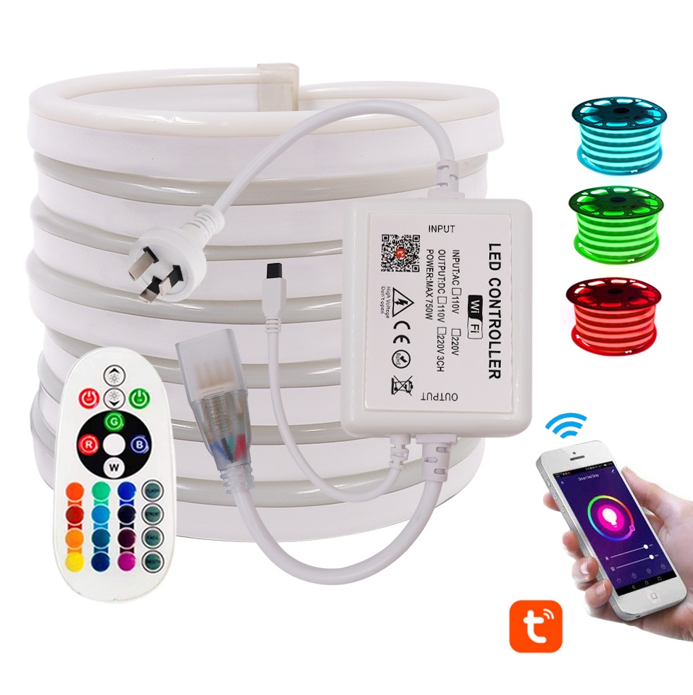 Водонепроницаемый 220V 110V RGB Неоновый свет SMD 5050 Светодиодные полосы неоновая вывеска для организаций и магазинов гибкая светодиодная лента веревка с 750 Вт RGB контроллер EU/US/UK