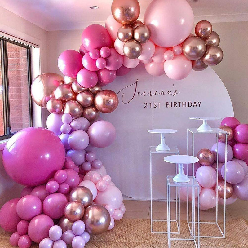 Pink rose gold latex suit arch balloon chain birthday wedding decoration qualatex Christmas round new theme balloons