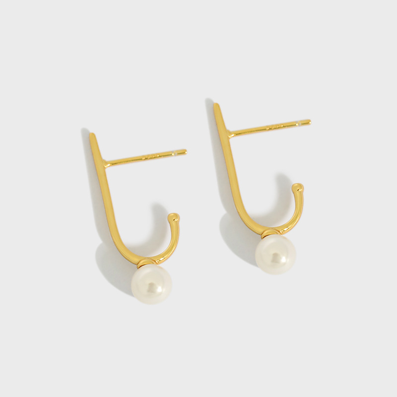 925 Sterling Silver Studs 7BEADS Minimal Personality J-type Micro-set Freshwater Pearl Earrings Student Earrings