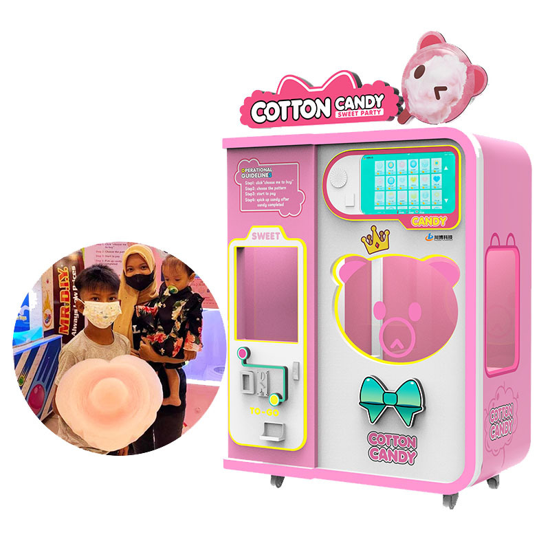 Commercial Cotton Candy Floss Machines Robot Arm Sugar Making Trade Fully Automatic Cotton Candy Vending Machine