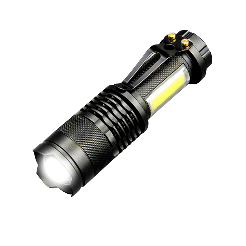 Portable LED Flashlight XML +COB Mini Aluminum Alloy Black Waterproof Zoom LED Torch Rechargeable Flashlight