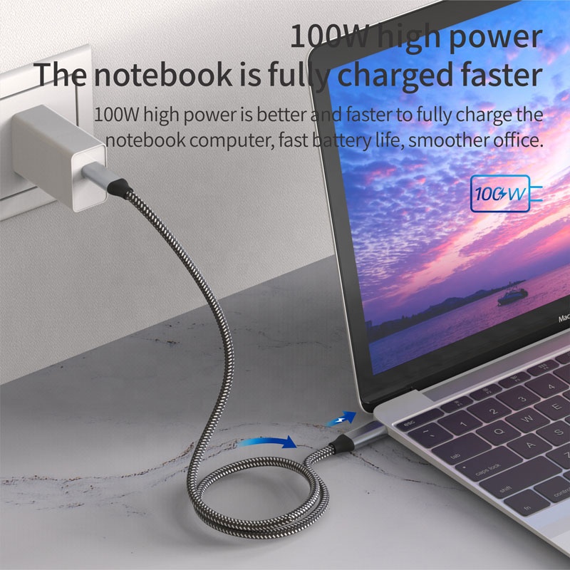 Nylon braid wire 5A 100W PD fast charging USB 3.1Gen2 E-Mark chip full-function data cable for MacBook Type C to C cable