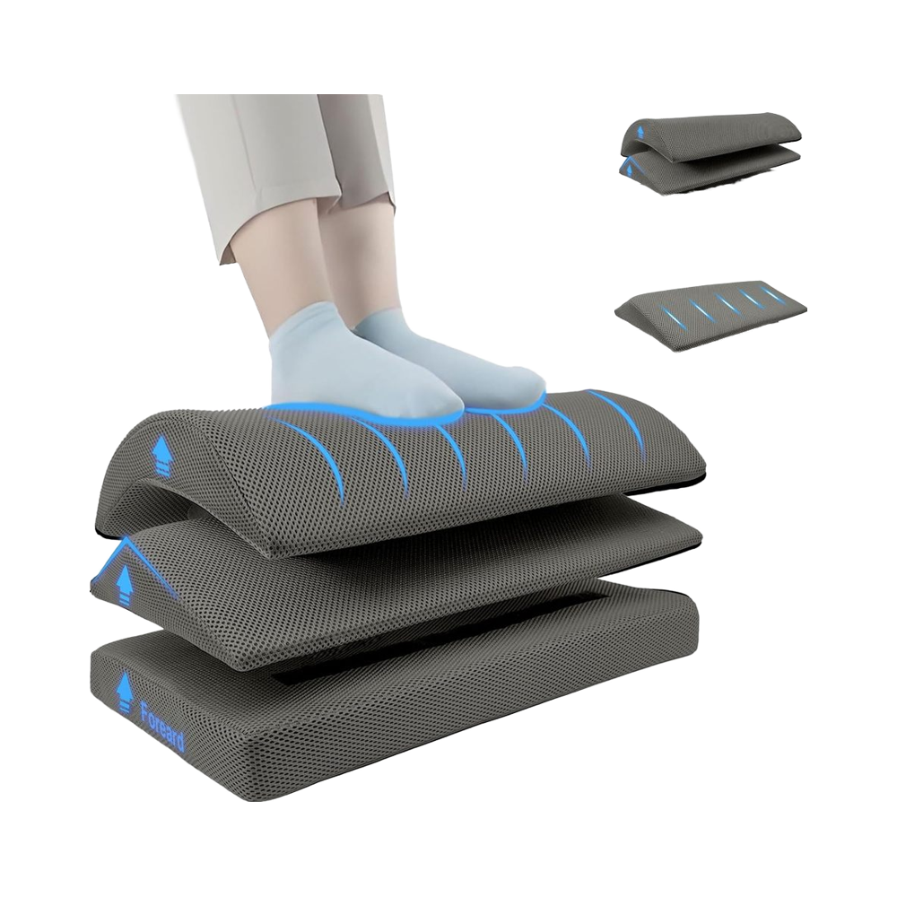 Ergonomic 3-Adjustable Height Gray Foot Rest Memory Foam Filled Healthy Desk Accessory for Home Office Gaming for Hotels