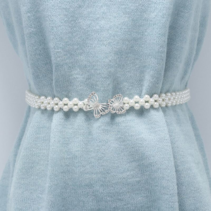 New Trendy Double Layer Fashion Luxury Women's Hot Sale Pearl Beaded Hollow Butterfly Flower Charm Waist Chain
