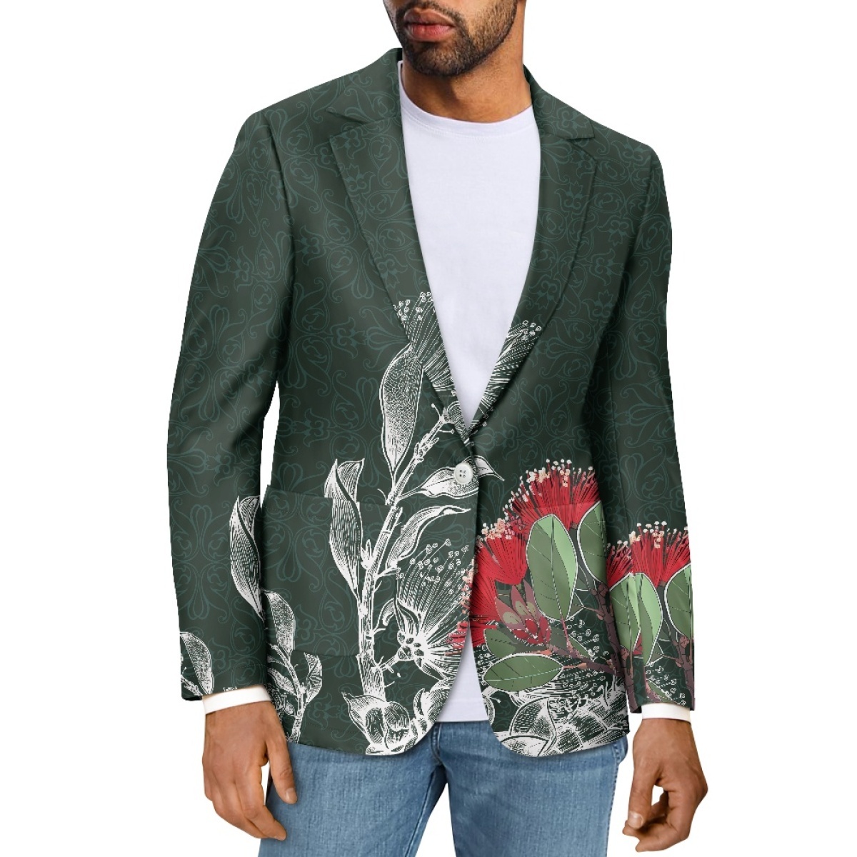 Print On Demand Factory Direct Explosive Models Men's Suits Blazer High Quality Pohutukawa Printing Men's Casual Blazer Men Suit