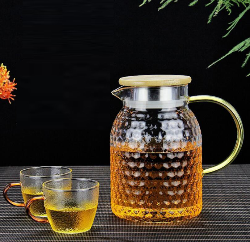 Hot sale lead-free glass tea kettle cold water jug kettle with wooden cover