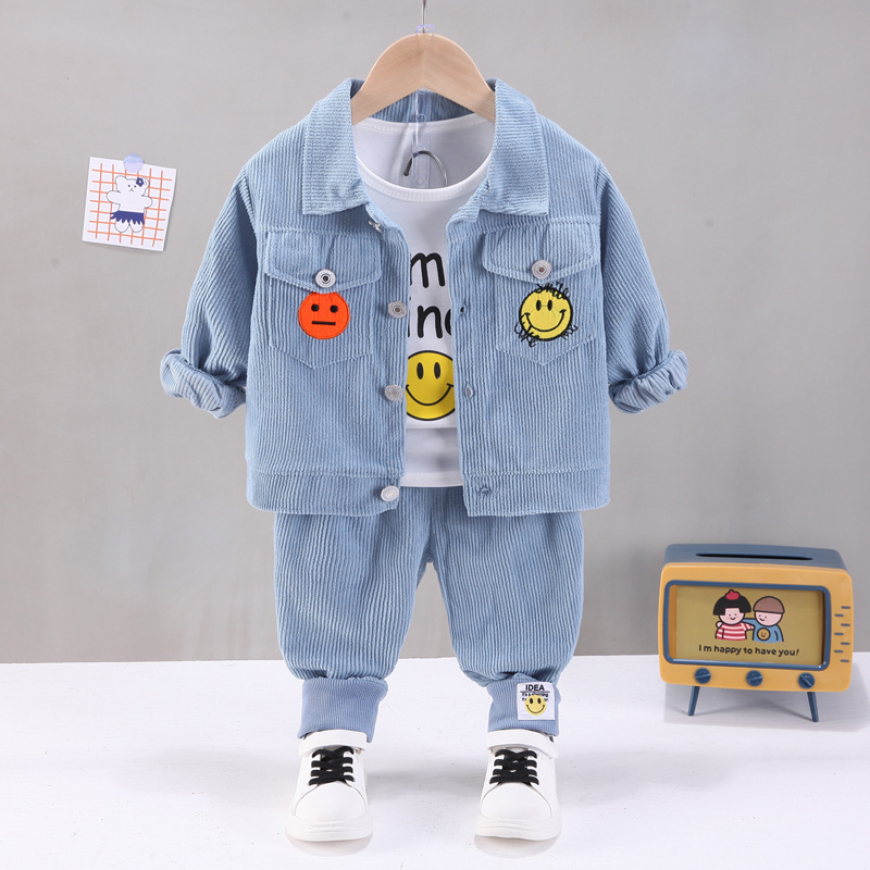 Children's Clothing Boys' Set Children's Spring and Autumn Clothing New Corduroy Three Piece Set Middle and Small Children's