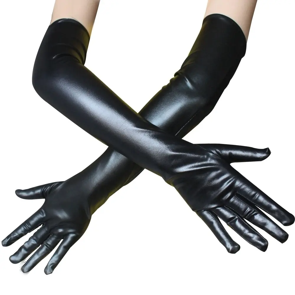 Sexy patent leather gloves long cosplay dress accessories black tight gloves DS pole dancing show gloves
