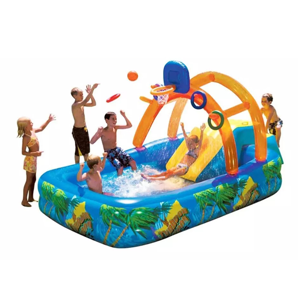 Summer inflatable outdoor water park basketball play swimming pool with Water slide basketball hoop Toys For Kid