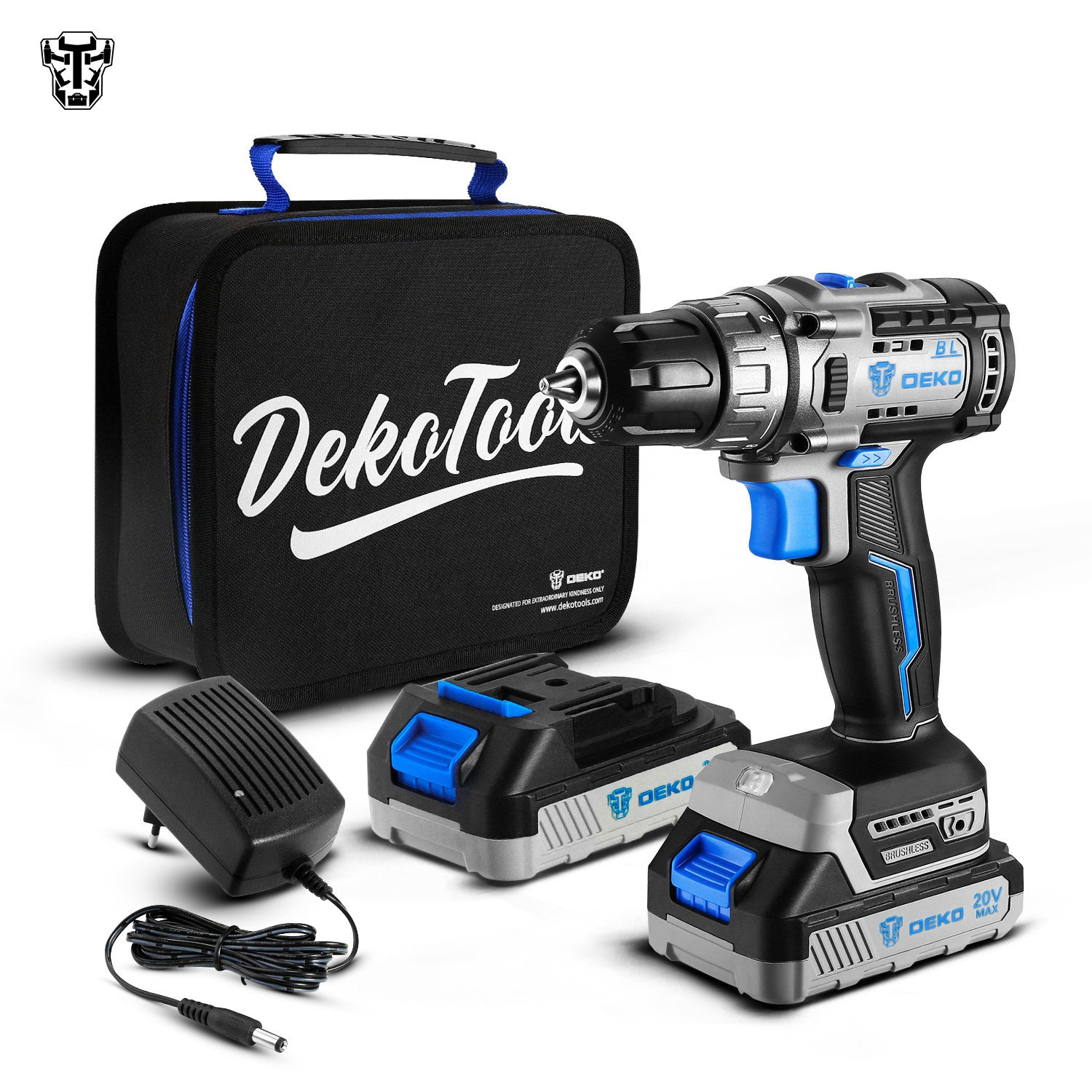 DEKO DKBL20DU3-BS2 Новый 1500 мАч 20V 2 Скорость бесщеточная Аккумуляторная дрель 13 шт Биты литий-ионный аккумулятор Power сверлильные станки