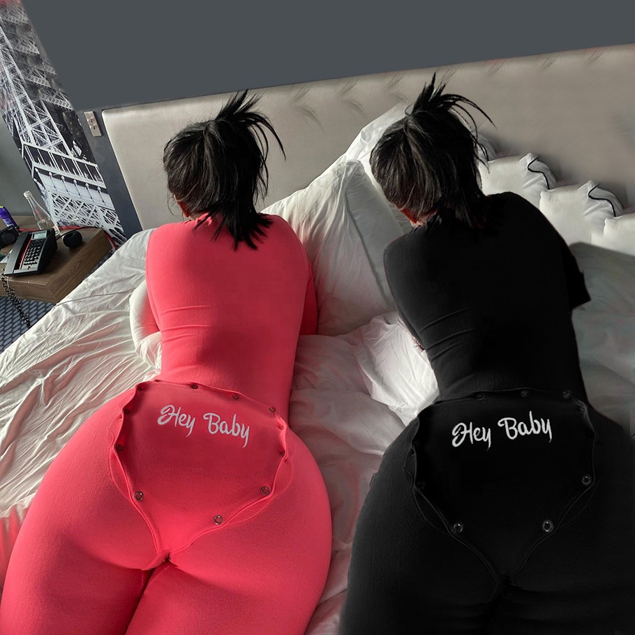 New arrival embroidered sexy women jumpsuits long sleeve jumpsuit with butt flap