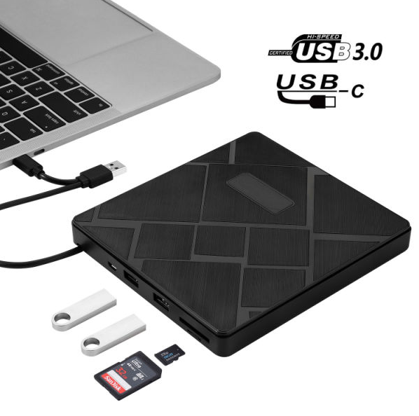 Внешний мобильный оптический привод CYBORIS USB для ноутбука, DVD, RW, DVD, CD, компьютера, ноутбука, с портом Type-c, CD-драйвер