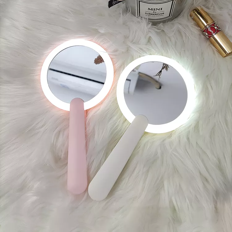 Портативное пластиковое круглое ручное зеркало с USB-зарядкой, маленькое косметическое карманное мини зеркало для макияжа с подсветкой